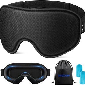 3D Contoured Blackout Sleep Mask for Men & Women Ear Plugs and Travel Pouch NIB